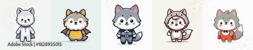 cute wolf vector dressed in cute clothes