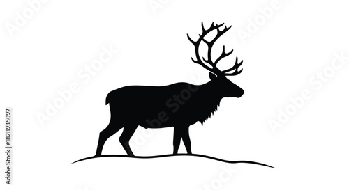 A majestic caribou silhouette with impressive antlers, presented as a clean and simple vector graphic icon on a white background
