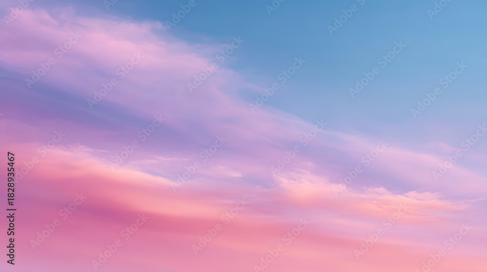 Obraz premium Serene Evening Sky with Soft Pink and Blue Clouds Captured at Dusk for Tranquil and Peaceful Backdrops or Artistic Inspiration