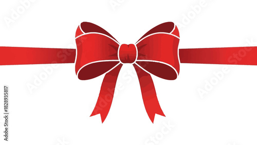 A red ribbon tied into a bow with tails set against a plain white background