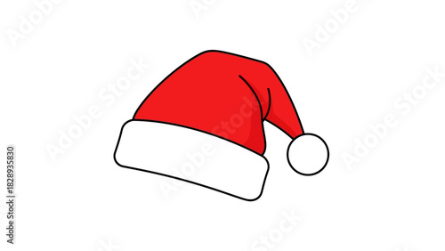 A red Santa hat with white trim and a white pompom is centered on a white background