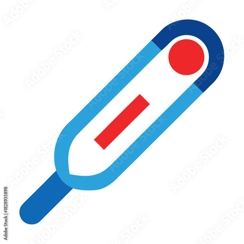 Stylized thermometer icon with red and blue elements isolated on white background