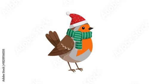 Bird with Santa hat and scarf