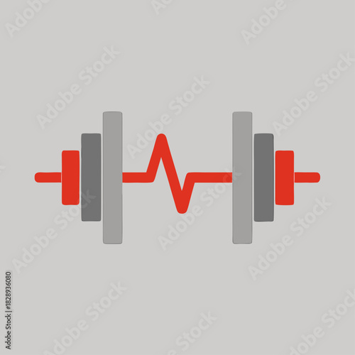 Barbell and heartbeat symbol isolated on white background