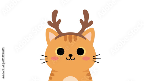 Cartoon cat with reindeer antlers on a white background