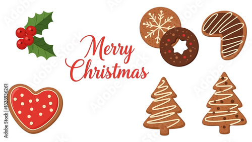 Christmas greeting featuring holiday cookies mistletoe and the phrase Merry Christmas
