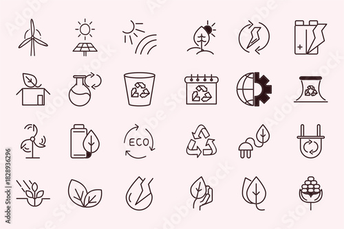 Gardening tools set. linear icons of watering can, sun, leaf, fertilizer bag, plant vector icons.