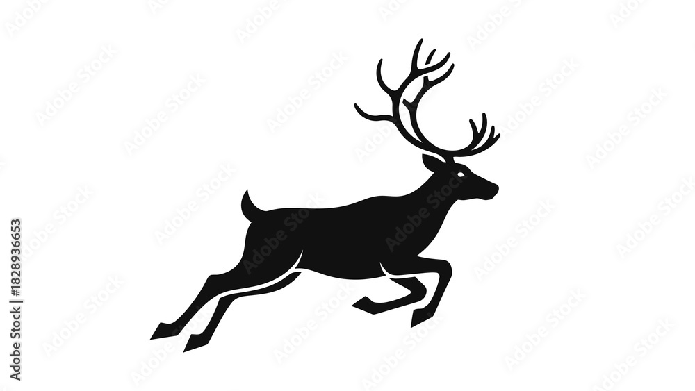 Fototapeta premium Silhouette of a reindeer midleap detailed with antlers posture
