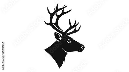Silhouette of a black deer head with large antlers facing right