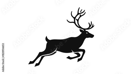 Silhouette of a reindeer midleap detailed with antlers  posture