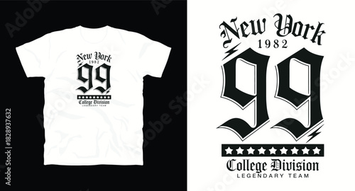 New york college division tee with varsity font 99