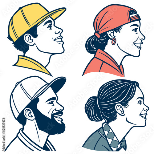 Vector illustration set of people in different poses, professions, and business roles, including avatars and full-body characters