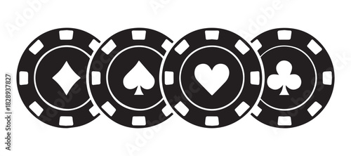 poker chips black and white icon vector set.playing poker concept.poker symbols.