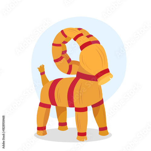 Julbocken or Yule goat, Scandinavian and Northern European folk Christmas traditional symbol, vector illustration of Swedish straw goat decoration, flat design ethnic greeting card