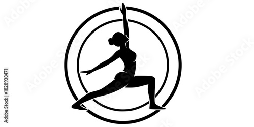 Yoga Warrior Pose Circle Logo Vector Silhouette