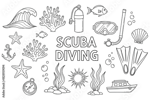 Scuba diving elements: gear, marine life, and ocean exploration