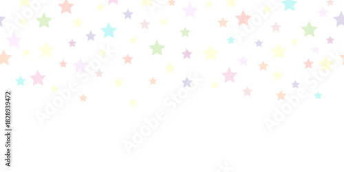 Pastel multicolored stars scattered across a clean white surface. Ideal for nursery prints, children’s illustrations, packaging, greeting cards, and modern cute backgrounds.