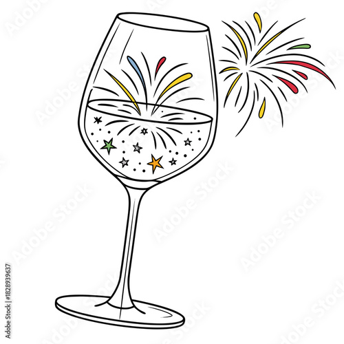 wine glass with fireworks celebration clip art preview