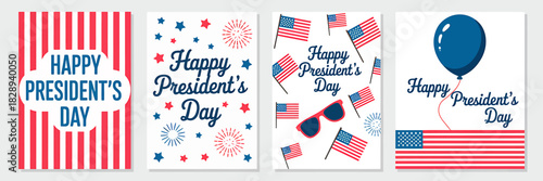Happy president's day greeting card set. american patriotic celebration banner designs.