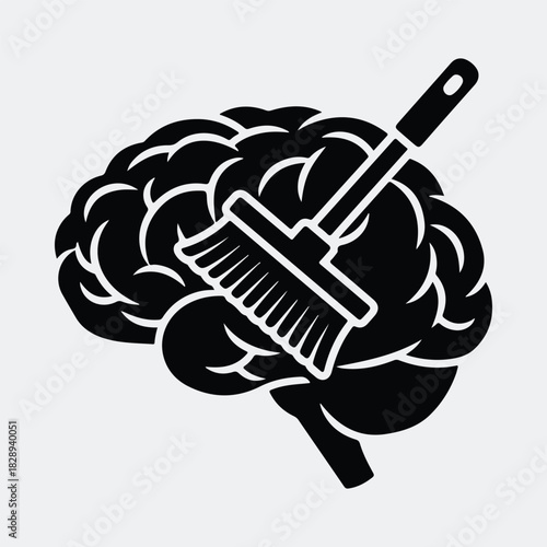 Silhouette brain cleaning with brush concept metaphor vector illustration
