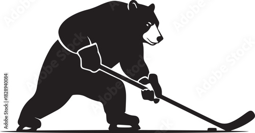 Silhouette of a bear playing hockey with a stick