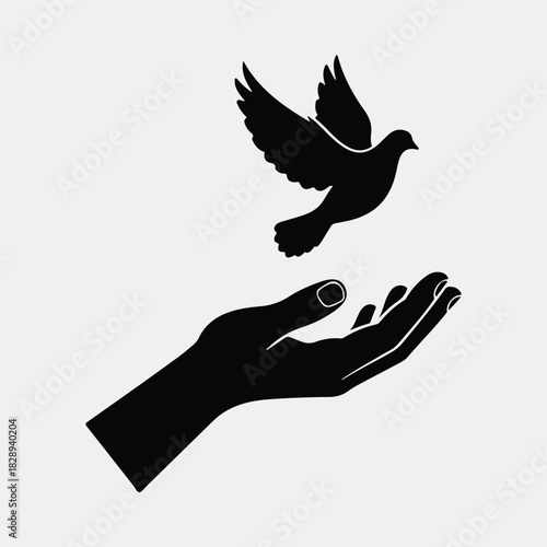 Silhouette dove flying from hand freedom peace concept vector illustration