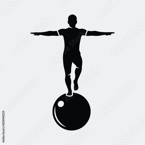 Silhouette gymnast balancing on exercise ball vector illustration
