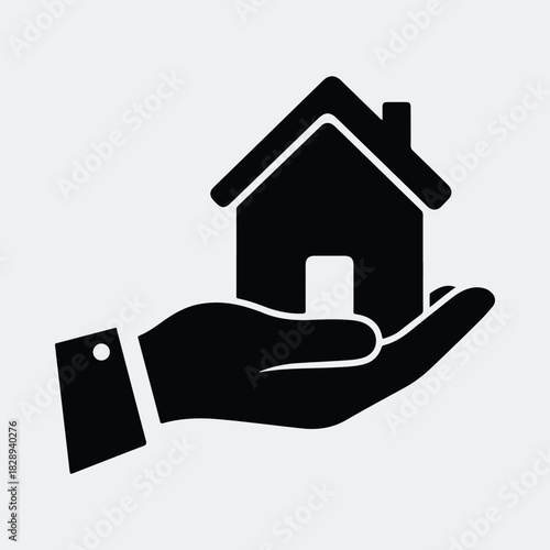 Silhouette hand holding a house real estate vector illustration