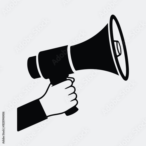 Silhouette hand holding megaphone shouting loud vector illustration