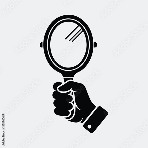 Silhouette hand holding mirror for makeup beauty treatment vector illustration