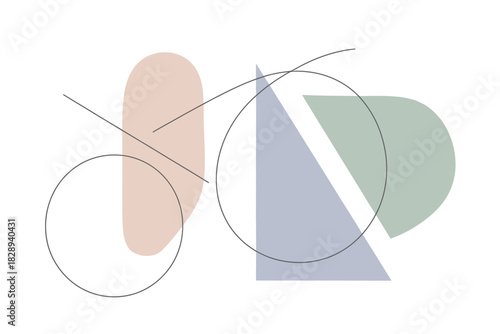 Abstract composition of pastel shapes and thin lines