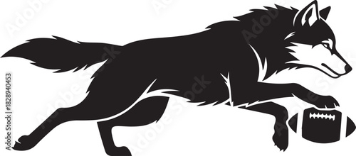 Black silhouette of a wolf chasing a football