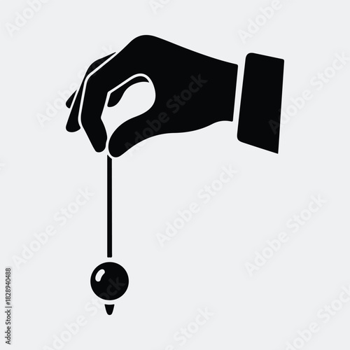 Silhouette hand holds pendulum dowsing divination black color vector illustration