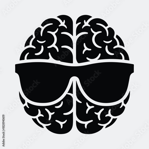 Silhouette human brain wearing sunglasses representing intelligence and coolness vector illustration