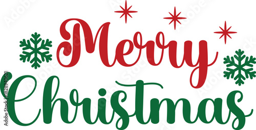 Merry Christmas typography clip art design on plain white transparent isolated background for card, shirt, hoodie, sweatshirt, apparel, card, tag, mug, icon, poster or badge