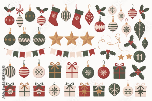 Christmas Icons Collection Ornaments Gifts Stockings Stars Holly