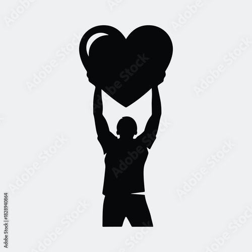 Silhouette man holding heart overhead romantic love and support vector illustration