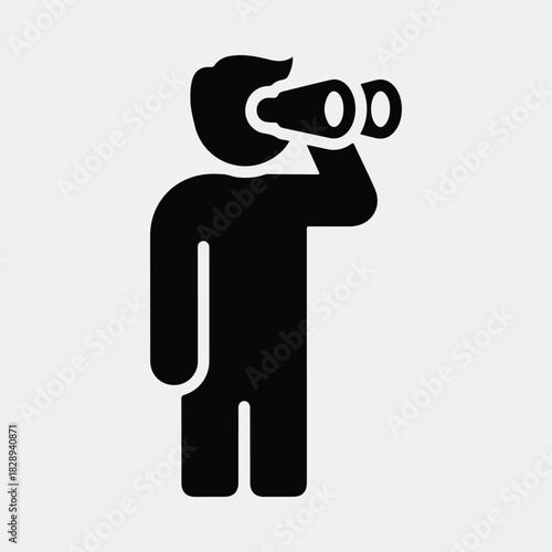 Silhouette man looking through binoculars searches finds vector illustration