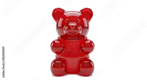 Title: Shiny Red Gummy Bear Candy 3D Render - Sweet, Snack, Childhood, Treat, Dessert Concept
