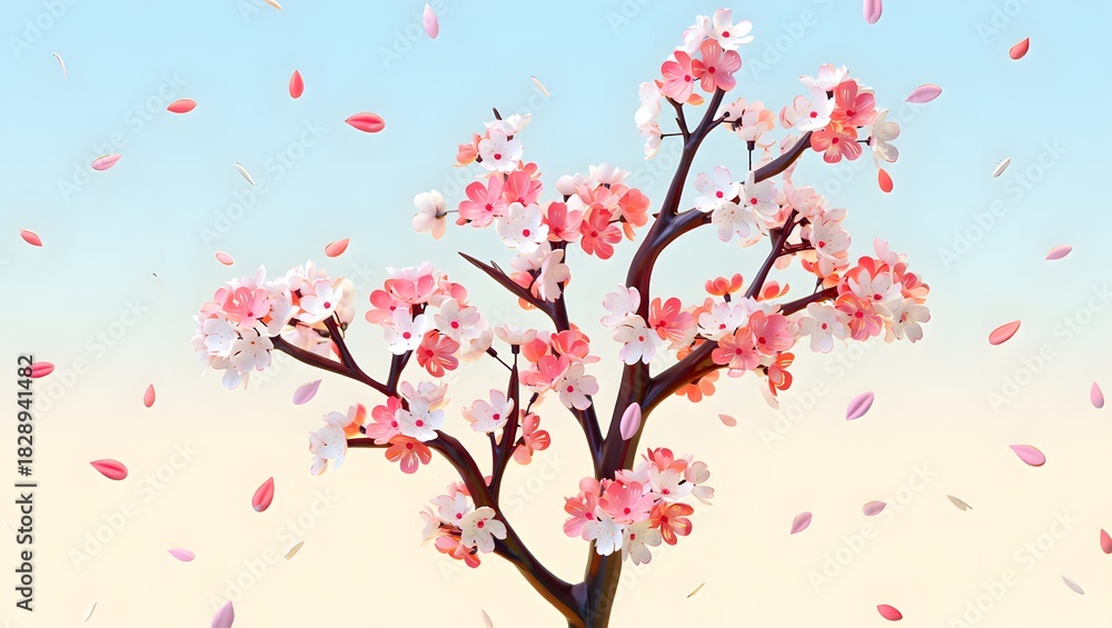 Fototapeta premium Pink cherry blossom tree in spring sakura flowers illustration