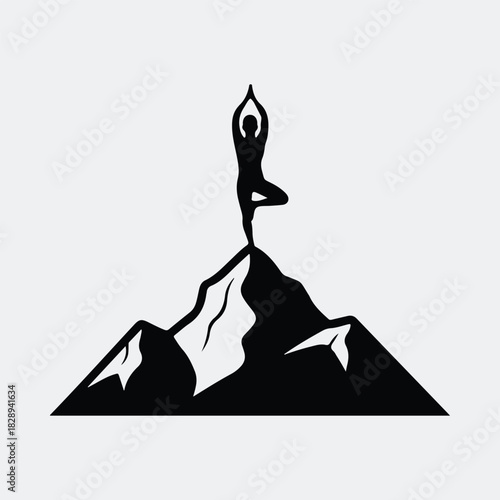 Silhouette woman mountain yoga pose concept healthy lifestyle vector illustration