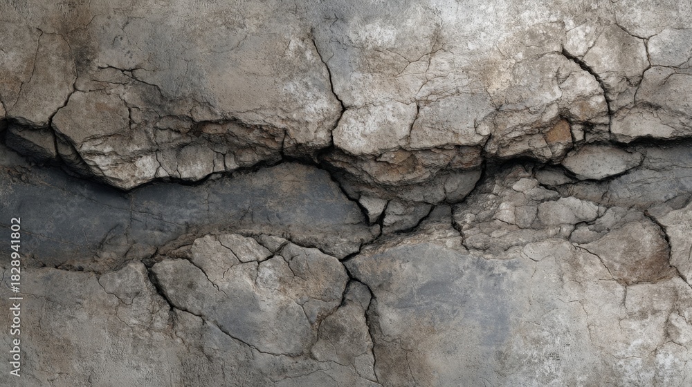 Fototapeta premium Cracked Surface Texture with Deep Crevices and Rough Edges Depicting the Element of Decay and Weathering in Urban Environments