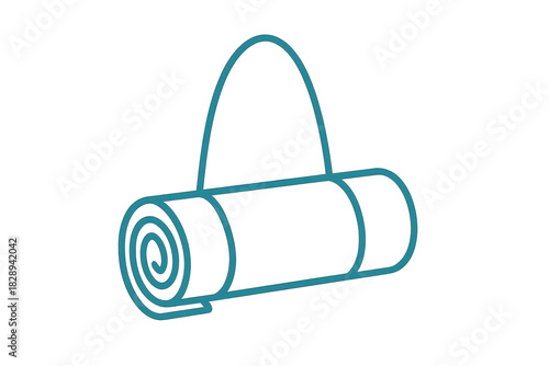 Isometric yoga mat line art isolated on transparent background, blue design