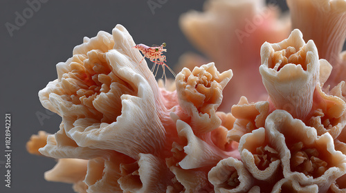 Delicate Commensal Shrimp Resting on the Intricate Folds of a Soft Coral