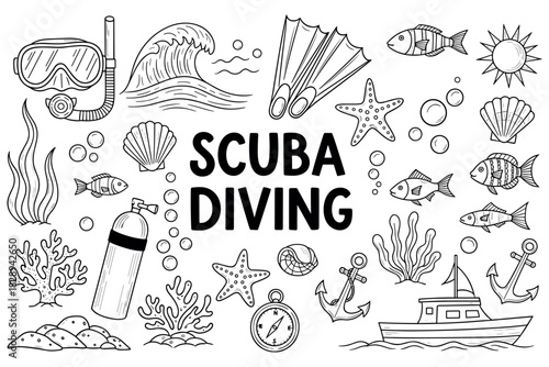 Scuba diving adventure: snorkel, coral, marine life, waves, ocean exploration