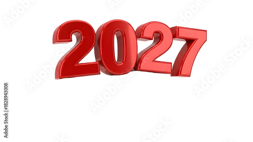 Title: Glossy Red 2027 Year Numbers 3D Render - Future, New Year, Planning, Goals, Timeline Concept
