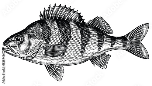 Vintage Engraving of a Striped Perch Fish