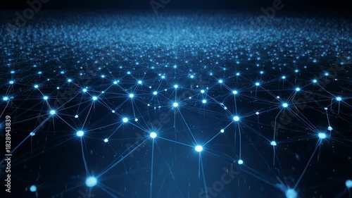 Abstract Digital Network: Glowing Connections in Dark Blue Space