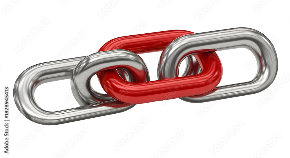 Fototapeta premium Title: 3D Red and Silver Chain Links, Connection, Strength, and Partnership
