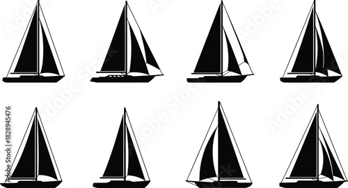 A pattern of eight sailboat icons isolated on, arranged in two rows, showcasing a simple and elegant design against a clean backdrop
